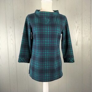 NEW Talbots Tunic Top Womens S Tartan Plaid Zip Back Tailored Fit Boat Neck